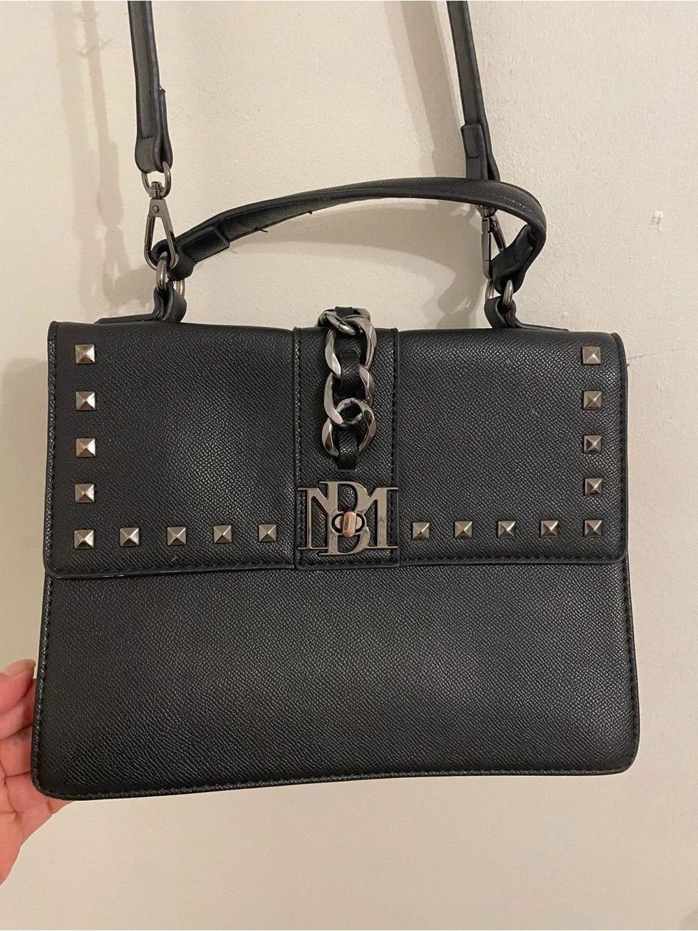 Badgley Mischka Black Stud-Trim Top Handle Satchel